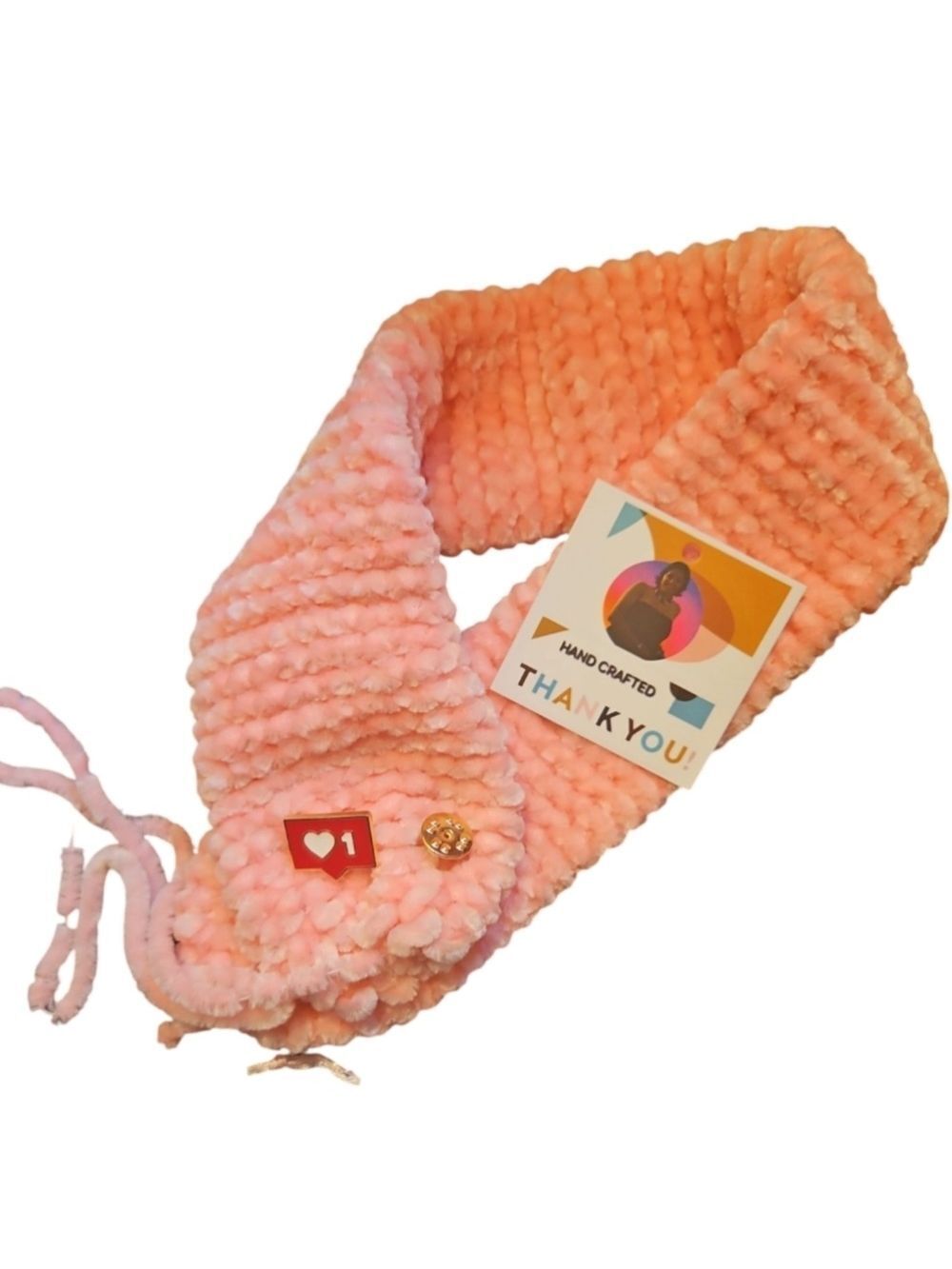 Handmade Pink Chenille Crochet Scarf Polyester